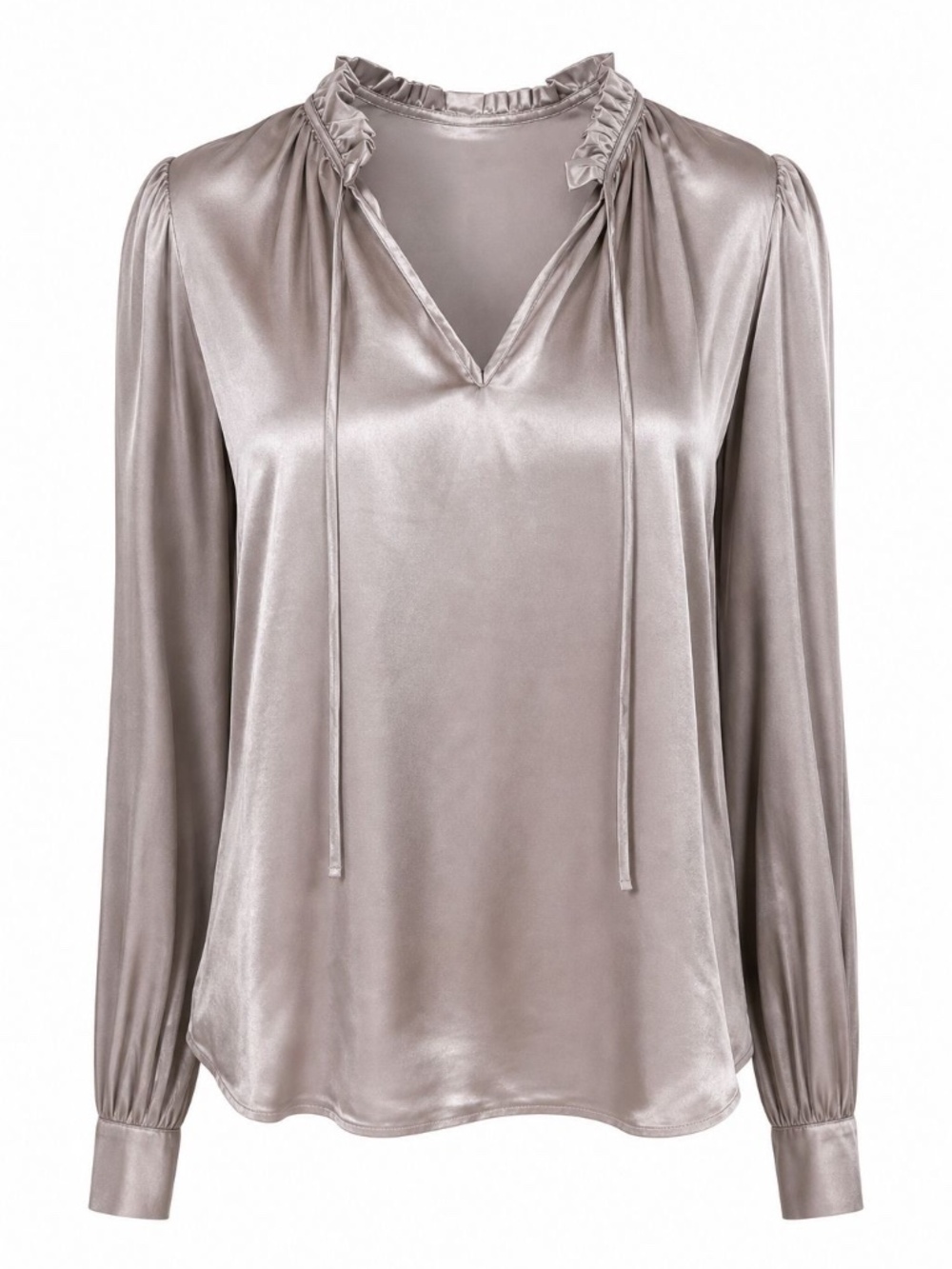 Pure Collection Silver 100% Silk Satin Tie Neck Blouse Small